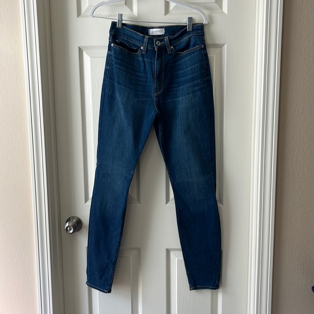 Yummie brand denim high rise skinny jeans.